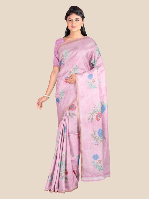 

Kalamandir Pink & Blue Floral Printed Zari Saree