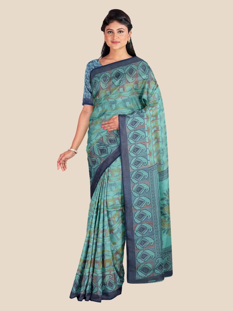 

Kalamandir Sea Green & Blue Ethnic Motifs Silk Blend Saree
