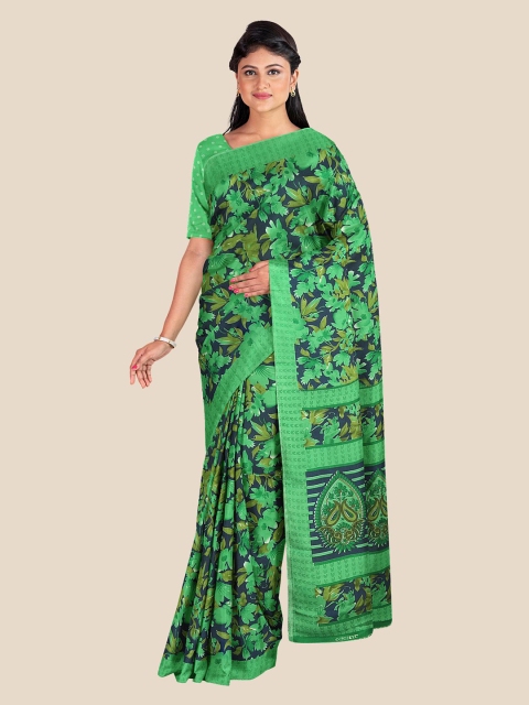 

Kalamandir Green & Blue Floral Printed Silk Blend Saree