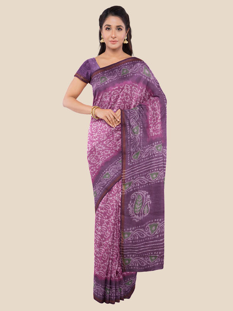 

Kalamandir Purple & Green Floral Silk Blend Saree