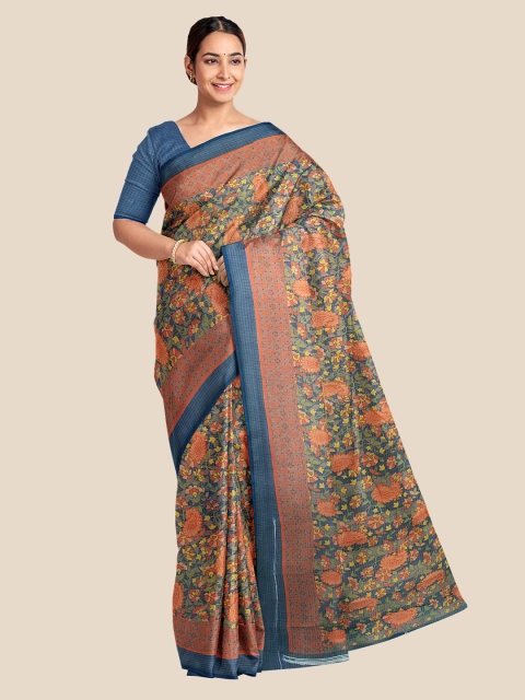 

Kalamandir Orange & Blue Ethnic Motifs Silk Blend Saree