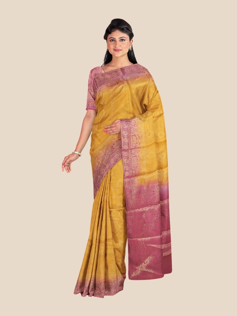 

Kalamandir Mustard & Magenta Ethnic Motifs Banarasi Silk Blend Saree