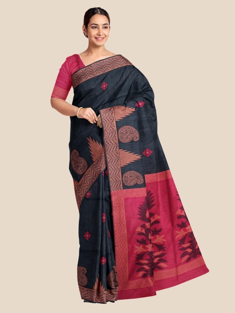 

Kalamandir Black & Pink Ethnic Motifs Silk Blend Banarasi Saree