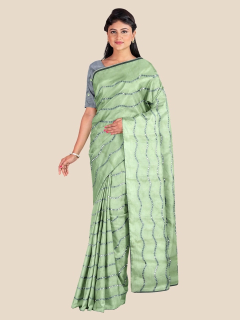 

Kalamandir Green Embellished Sequinned Silk Blend Saree