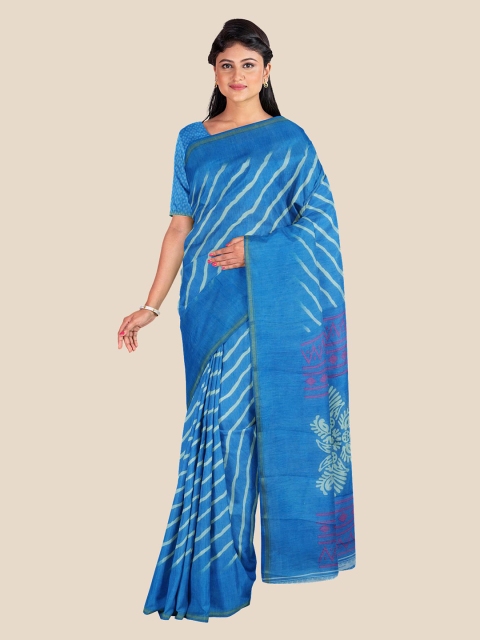 

Kalamandir Blue & Green Striped Silk Blend Saree