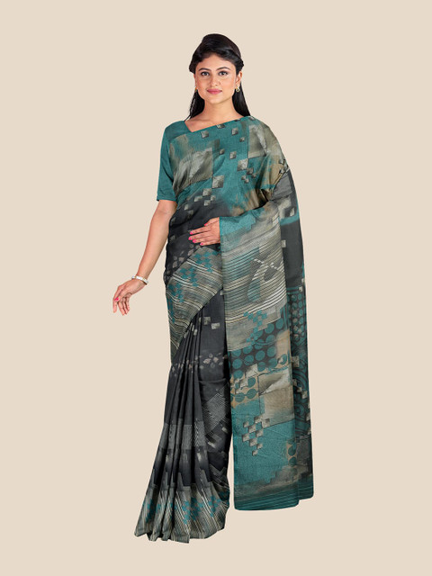 

Kalamandir Grey & Teal Silk Blend Saree