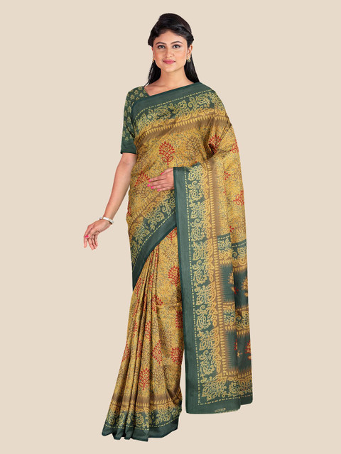 

Kalamandir Mustard & Red Floral Printed Silk Blend Saree