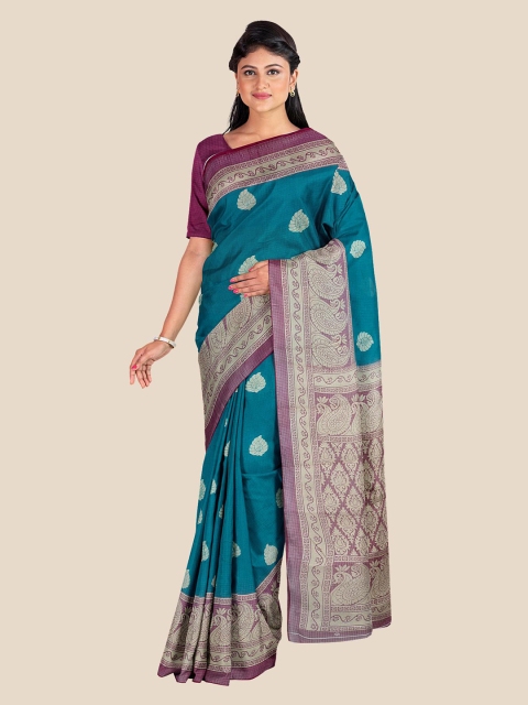 

Kalamandir Blue & Purple Floral Silk Blend Saree