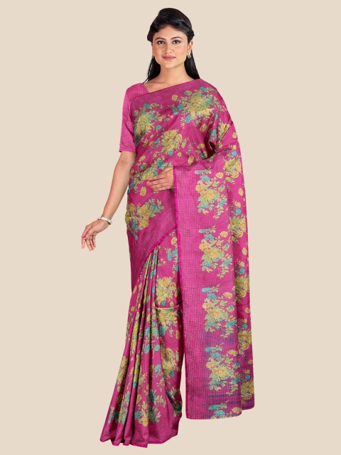 

Kalamandir Pink & Green Floral Silk Blend Saree