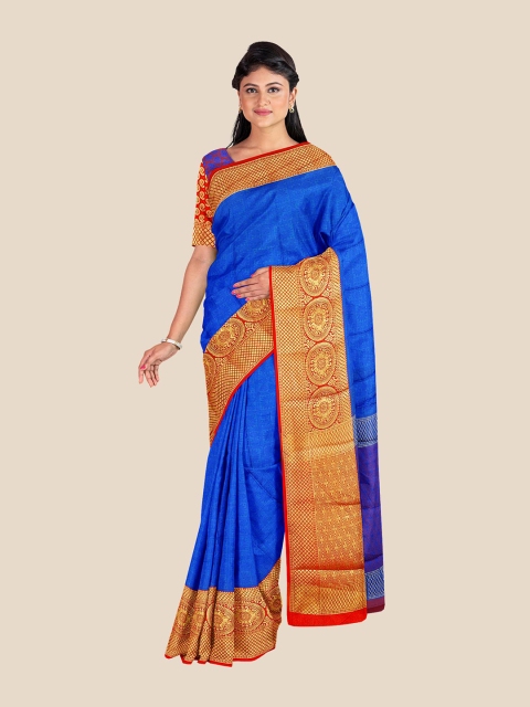 

Kalamandir Blue & Red Floral Silk Blend Banarasi Saree