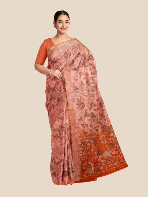 

Kalamandir Orange & Brown Floral Printed Saree