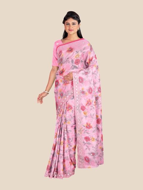 

Kalamandir Pink & Orange Floral Sequinned Saree