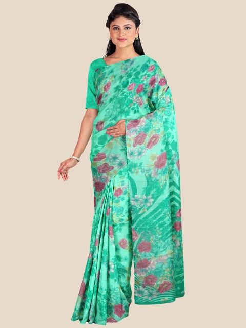 

Kalamandir Sea Green & Fuchsia Floral Printed Silk Blend Saree