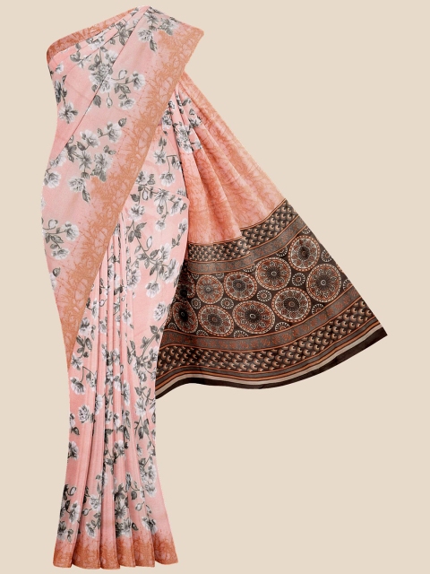 

Kalamandir Peach-Coloured & Brown Floral Saree
