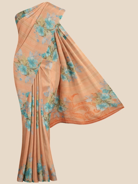 

Kalamandir Peach-Coloured & Blue Floral Printed Saree