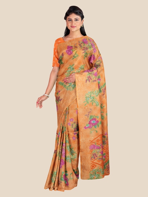 

Kalamandir Orange & Green Floral Silk Blend Saree