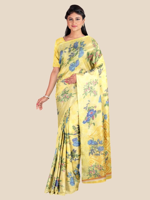 

Kalamandir Yellow & Blue Floral Printed Silk Blend Saree