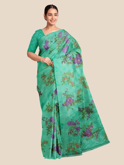 

Kalamandir Sea Green & Lavender Floral Printed Silk Blend Saree