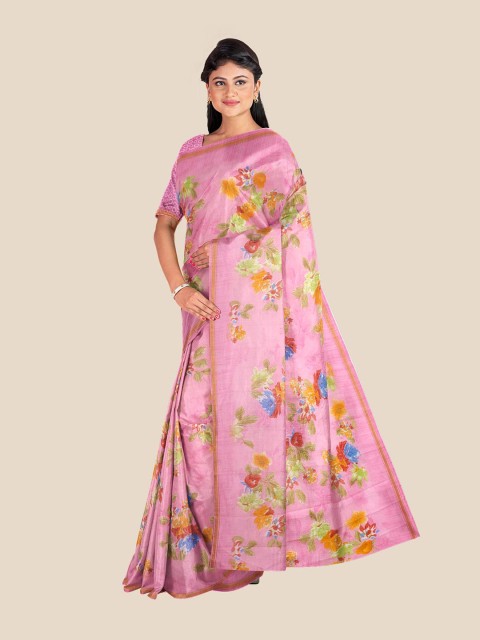 

Kalamandir Pink & Red Floral Printed Silk Blend Saree