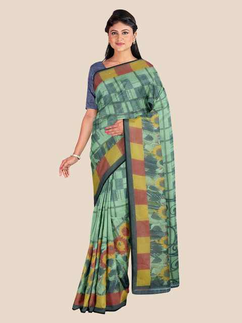 

Kalamandir Sea Green & Grey Checked Saree