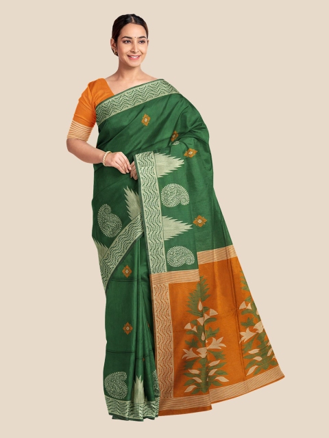 

Kalamandir Green & Orange Ethnic Motifs Printed Saree