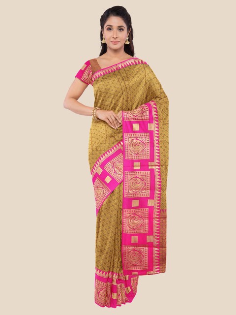 

Kalamandir Brown Floral Silk Blend Banarasi Saree