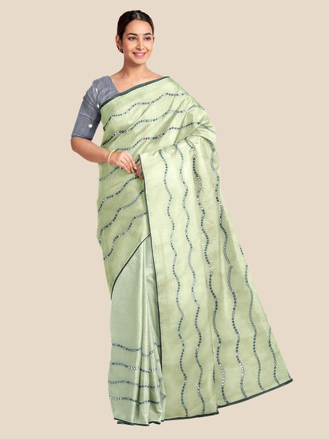 

Kalamandir Women Cream Embellished Silk Blend Saree with Blouse