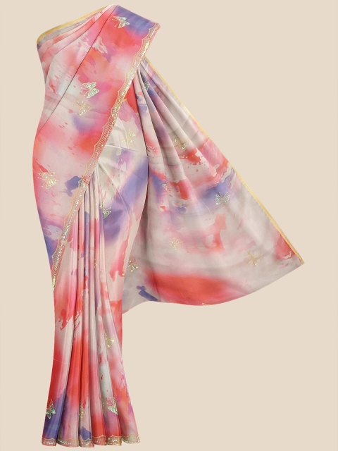 

Kalamandir Cream-Coloured & Pink Silk Blend Saree