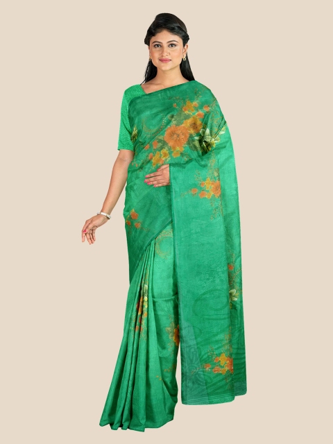 

Kalamandir Green & Orange Floral Printed Saree