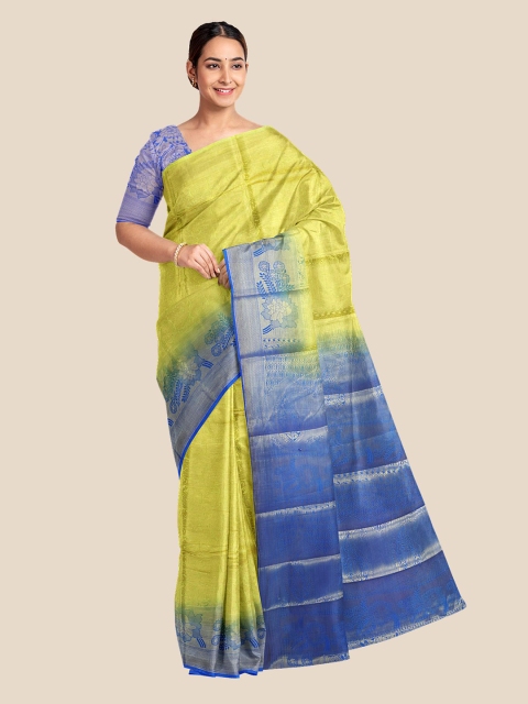 

Kalamandir Mustard & Blue Woven Design Silk Blend Banarasi Saree