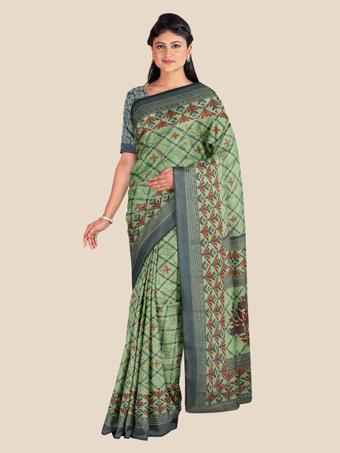 

Kalamandir Green & Maroon Floral Printed Silk Blend Saree