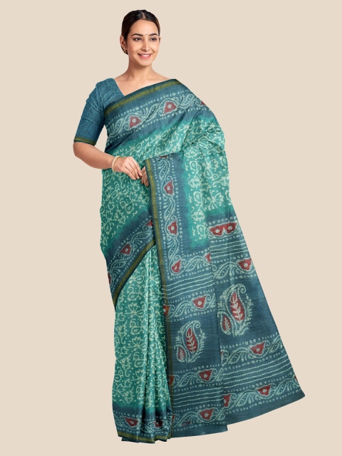 

Kalamandir Green & White Floral Silk Blend Saree