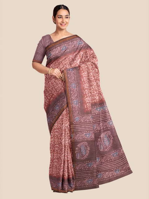 

Kalamandir Red & Brown Floral Silk Blend Saree