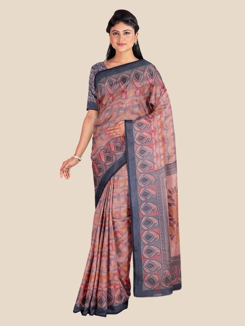 

Kalamandir Pink & Grey Ethnic Motifs Silk Blend Saree