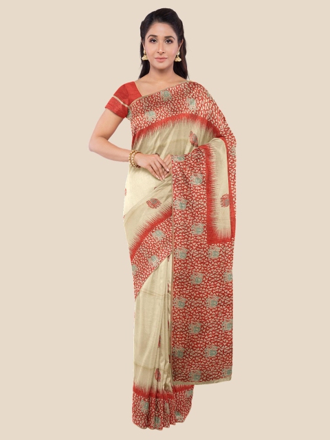 

Kalamandir Women Cream Printed Silk Blend Saree with Blouse