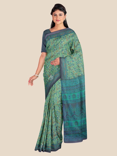 

Kalamandir Olive Green & Blue Floral Saree