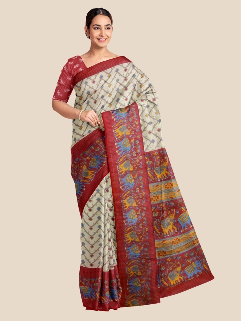 

Kalamandir Cream-Coloured Silk Blend Saree