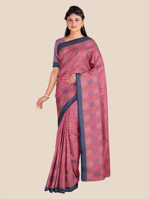 

Kalamandir Pink & Navy Blue Printed Silk Blend Saree