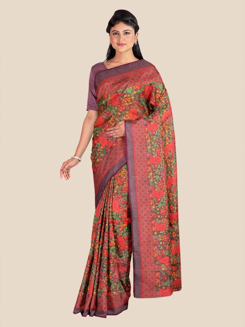

Kalamandir Red & Green Ethnic Motifs Silk Blend Saree
