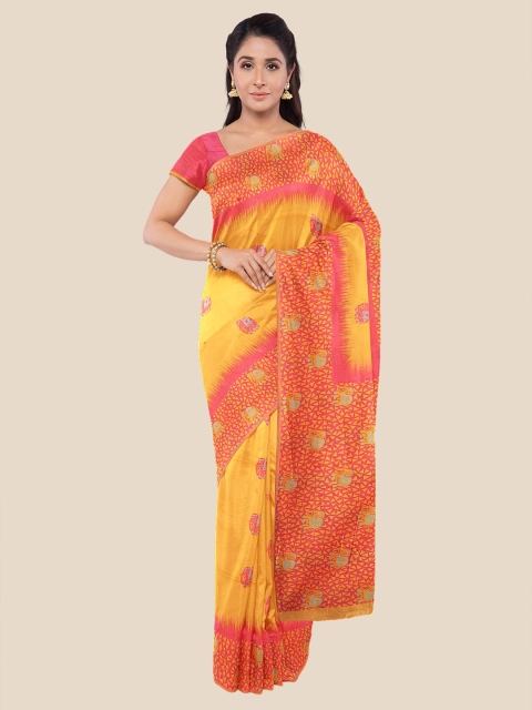 

Kalamandir Women Mustard Printed Silk Blend Saree with Blouse