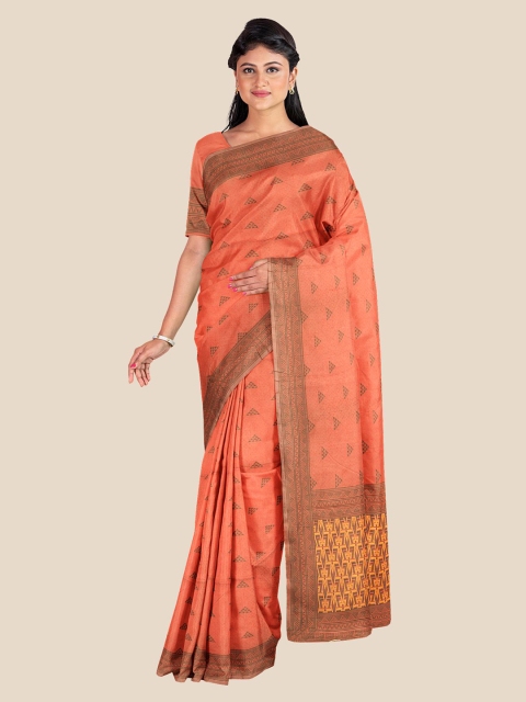 

Kalamandir Orange & Brown Woven Design Silk Blend Banarasi Saree