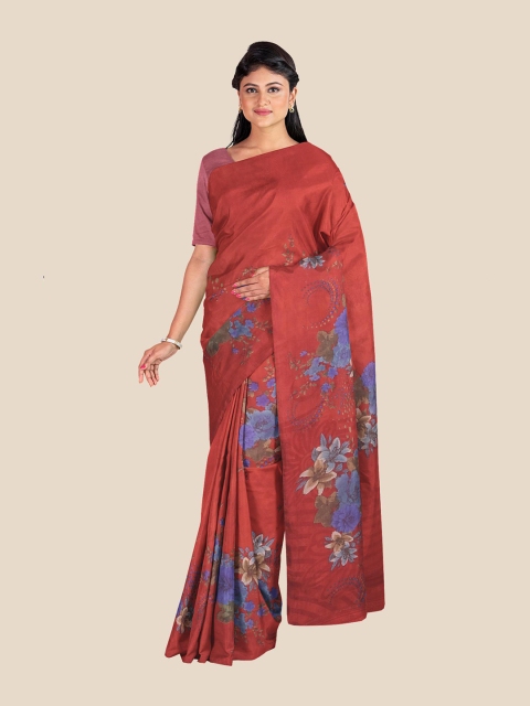 

Kalamandir Red & Blue Floral Printed Saree