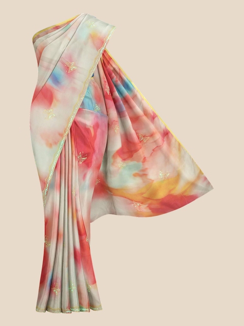 

Kalamandir Cream-Coloured & Red Printed With Sequinned Silk Blend Saree