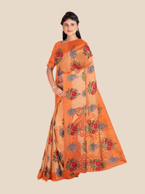 

Kalamandir Orange & Blue Floral Silk Blend Saree