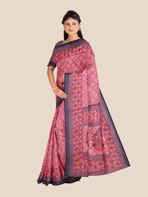 

Kalamandir Peach-Coloured & Grey Ethnic Motifs Printed Saree, Pink