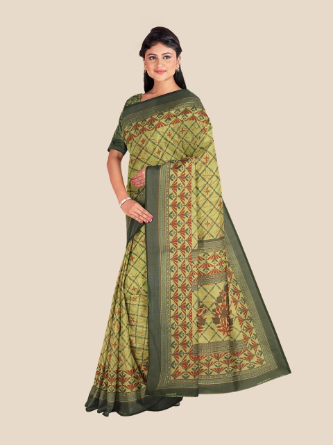 

Kalamandir Yellow & Green Checked Silk Blend Saree