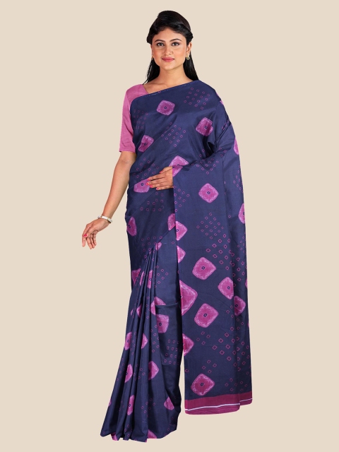 

Kalamandir Navy Blue & Pink Bandhani Print Poly Georgette Saree