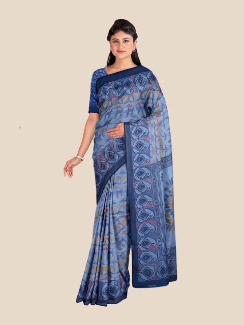 

Kalamandir Blue & Brown Floral Silk Blend Saree