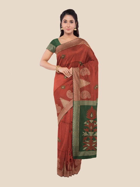 

Kalamandir Maroon & Green Ethnic Motifs Printed Silk Blend Banarasi Saree