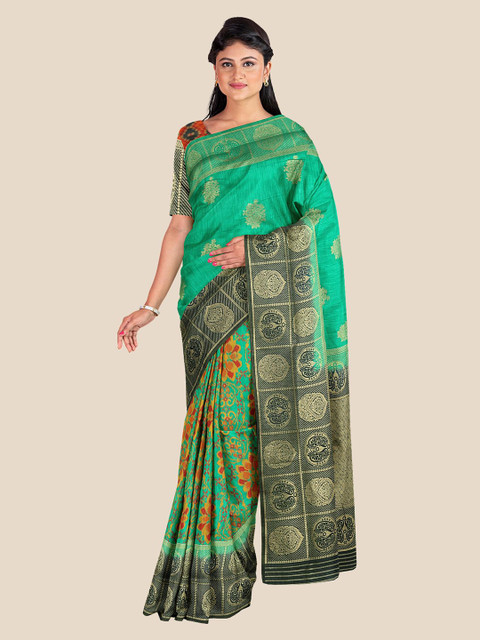 

Kalamandir Green & Yellow Woven Design Silk Blend Banarasi Saree